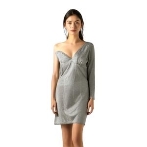 NWT Nasty Gal Metallic One Sleeve Bodycon Silver Mini Dress 8